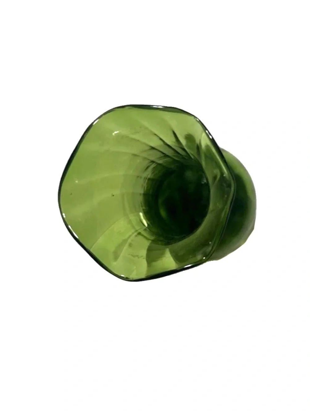 Vintage Green Art Glass Bud Vase 6” Hand Blown Scalloped Rim Mid Century MCM